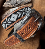 Leder/Westerngrtel mit Perlenarbeit