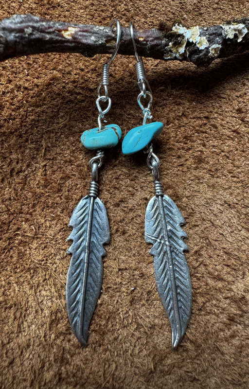 Indianerschmuck T�rkis Ohrringe Feder