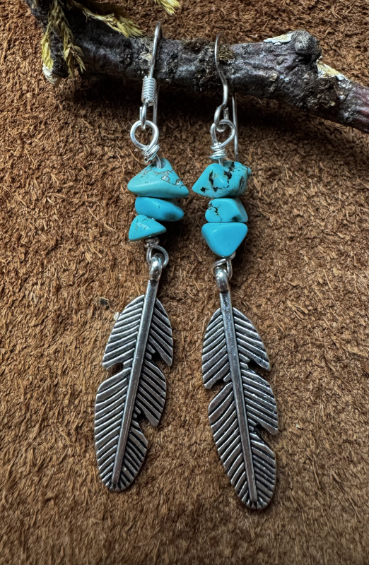 Indianerschmuck T�rkis/Federohrringe