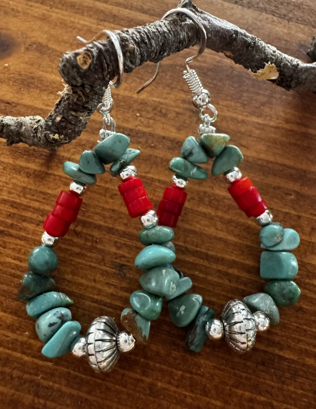 Indianerschmuck T�rkis/Koralle Ohrringe