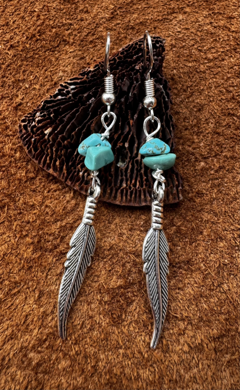 Indianerschmuck Feder/T�rkis Ohrringe