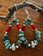 Indianerschmuck T�rkis/Koralle Ohrringe